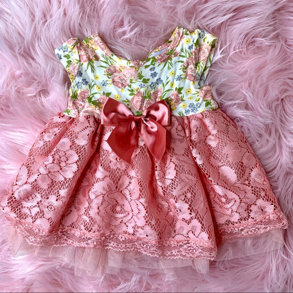 🧸 NICOLE MILLER 🧸 Baby Girl Pink Floral Dress, 0-3m